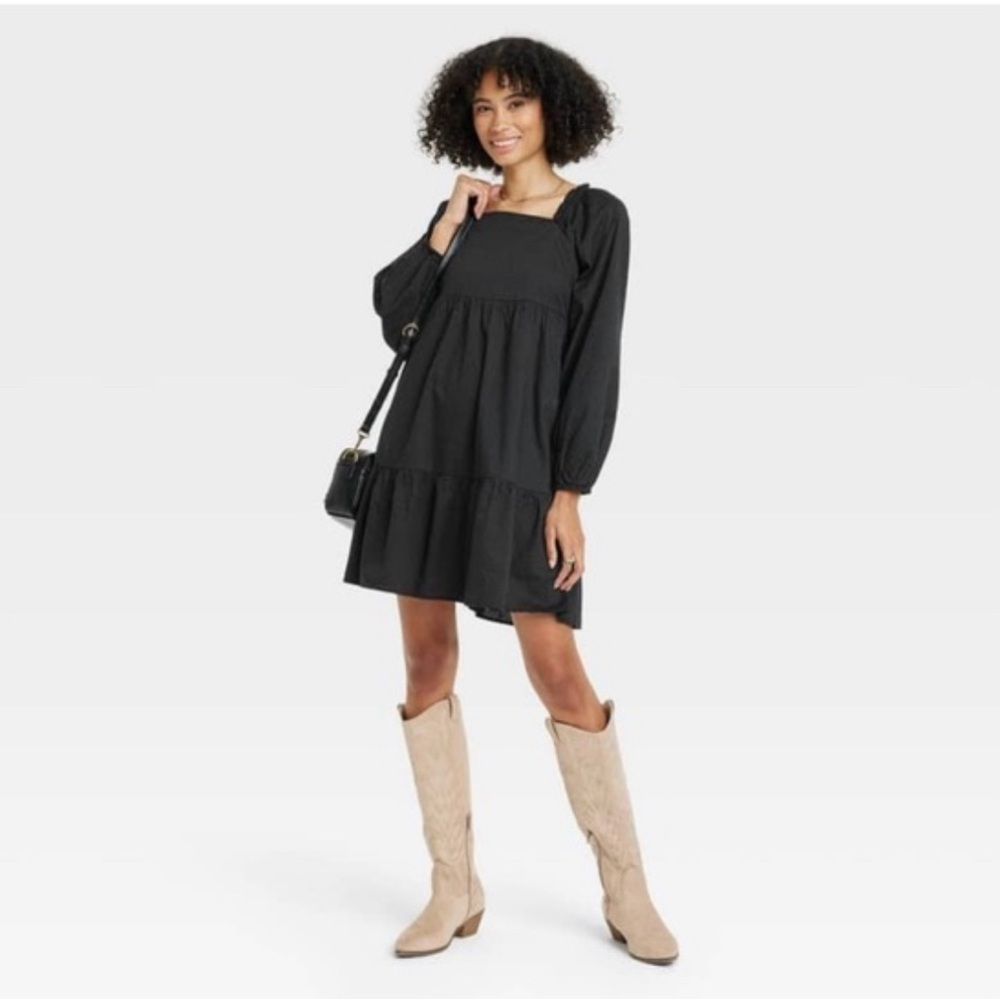 Universal Thread Black Puff Sleeve Mini Shift Dress With Pockets Size L